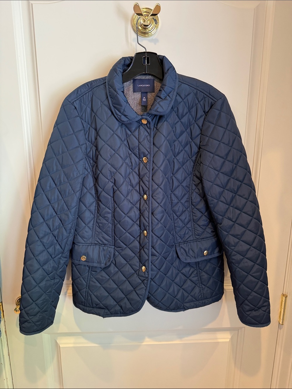 Lands' End Quilted Puffer Jacket in Navy Blue